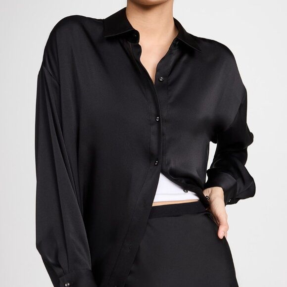 NWT Favorite Daughter Black Silk Smooth Ex Boyfriend Shirt - Picture 1 of 8